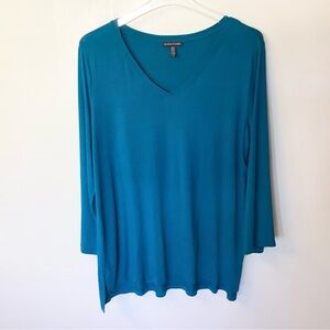 Eileen Fisher Long Sleeve V-Neck Tunic Tee - Teal - L